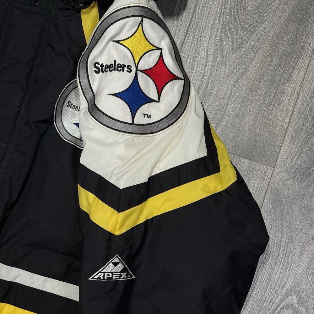 VTG NFL Pro Line Apex One 90s Pittsburgh Steelers Mens XL Puffer Jacket w/ Hood - Picture 3 of 11